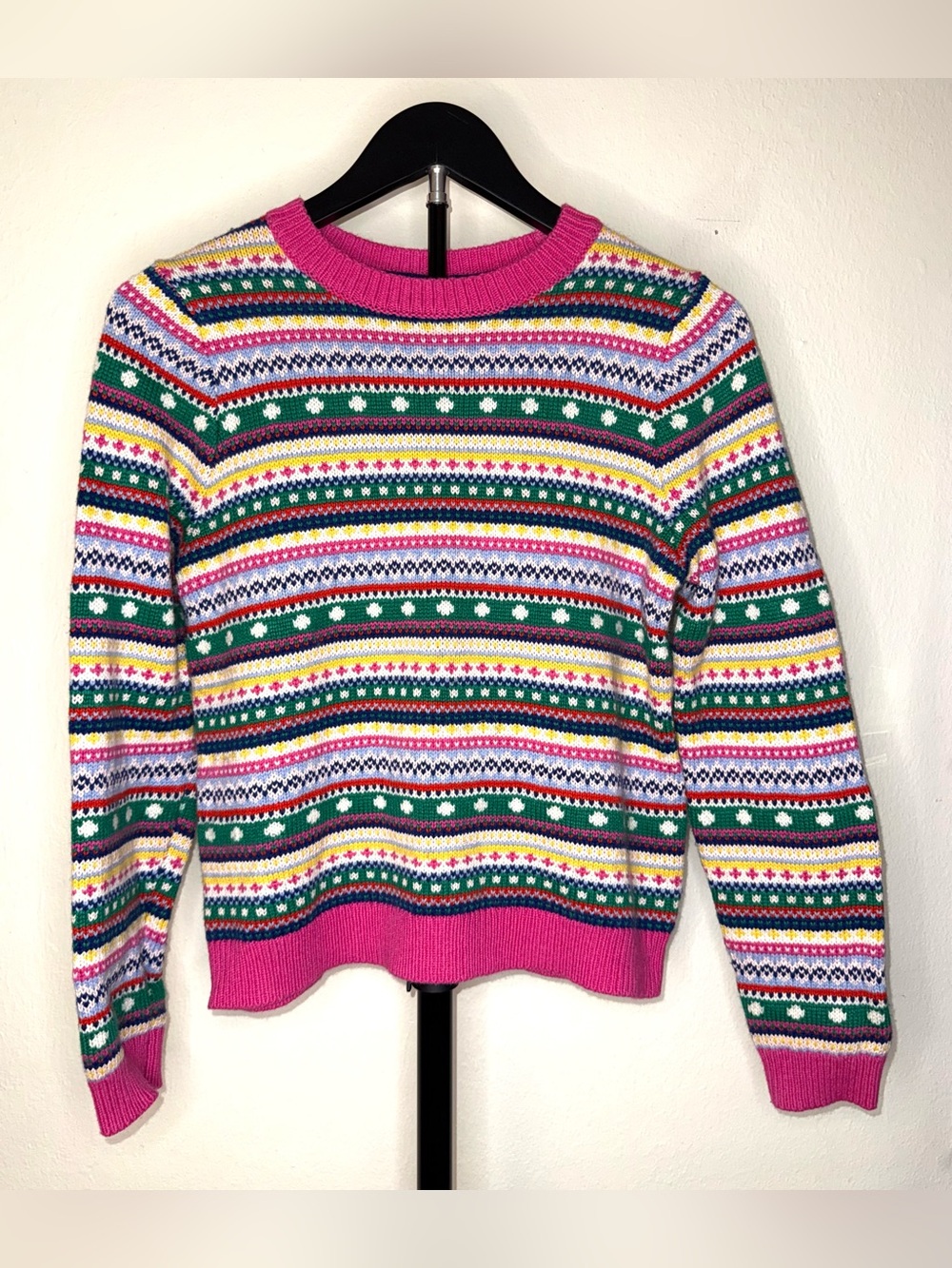 the Mini Boden Eleanor Fair Isle Striped Crewneck, size 10